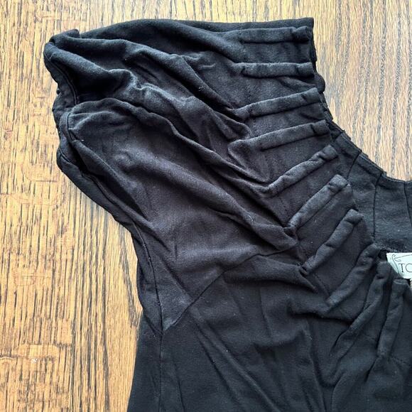 Topin Black V Neck Textured Blouse - Medium - Picture 7 of 7